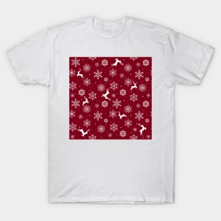 Christmas Reindeers Snowflakes Red T-Shirt